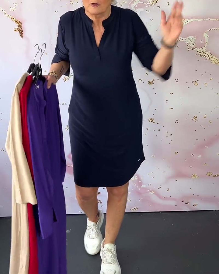 Katherine | Solid V-Neck Dress